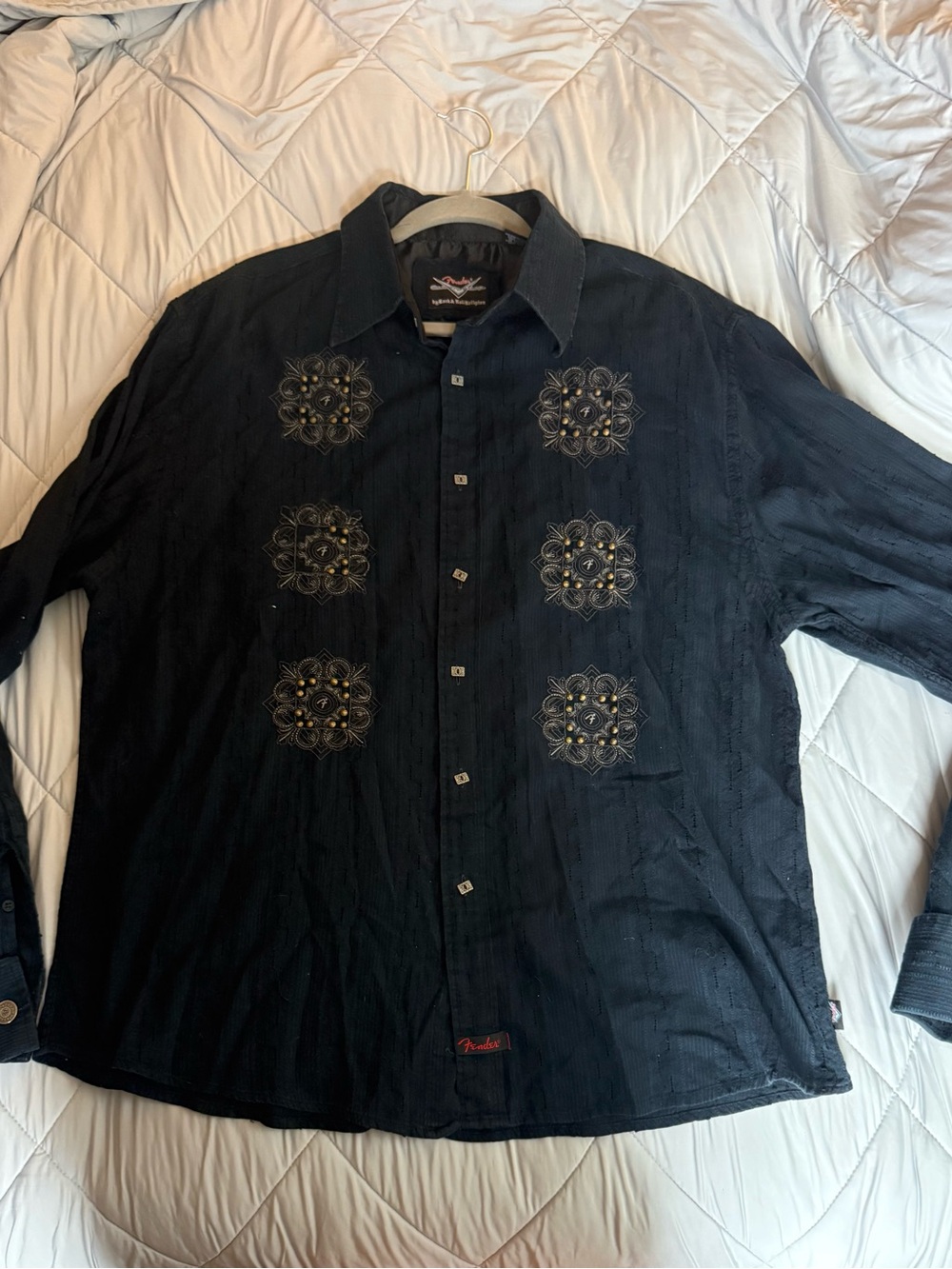 Fender Black Embroidered Button-Up Shirt Jacket